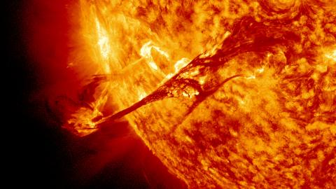 A coronal mass ejection on the surface of the sun